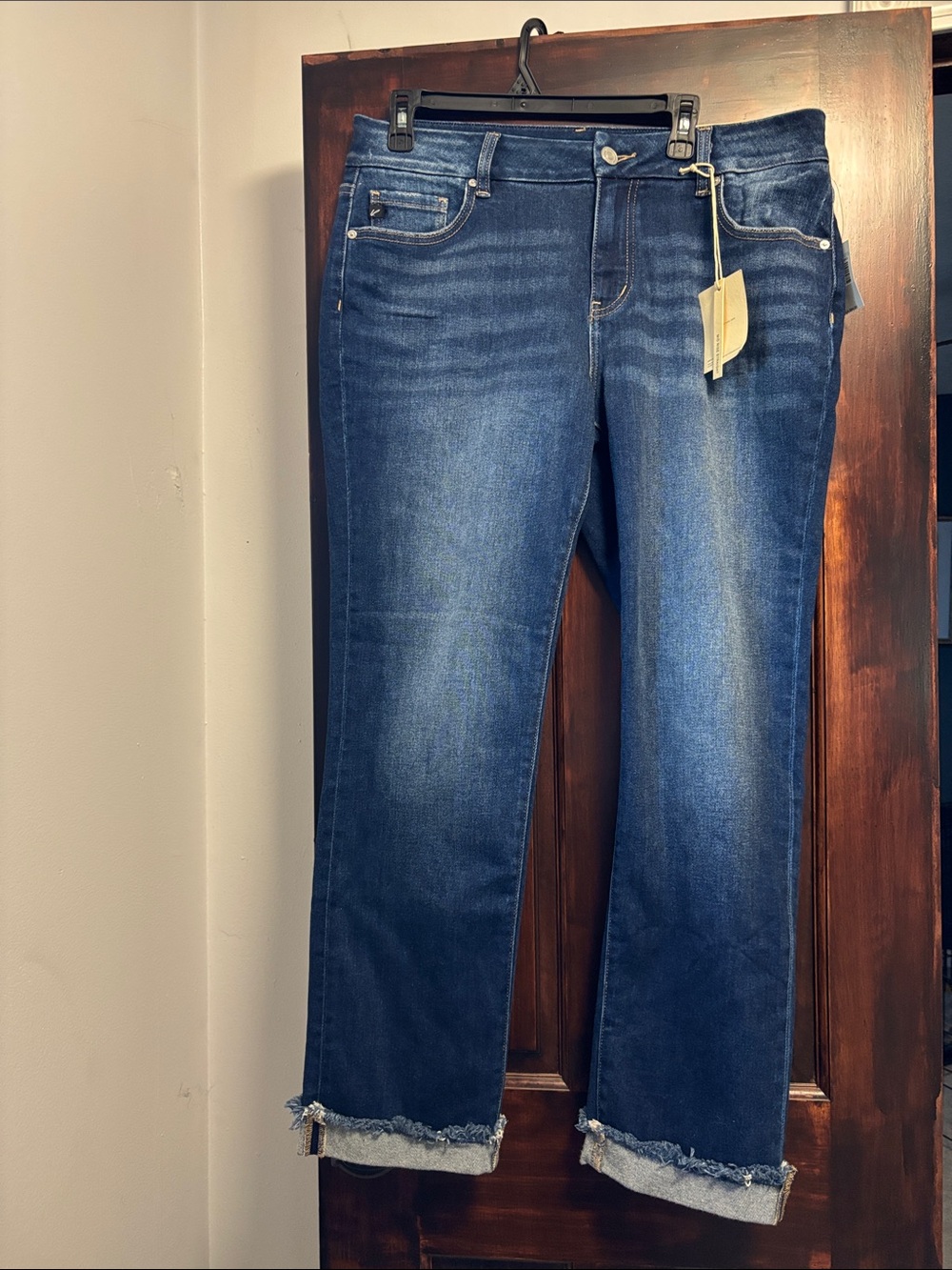 NWT KanCan Dark Blue Cropped Jeans with Frayed Hem
